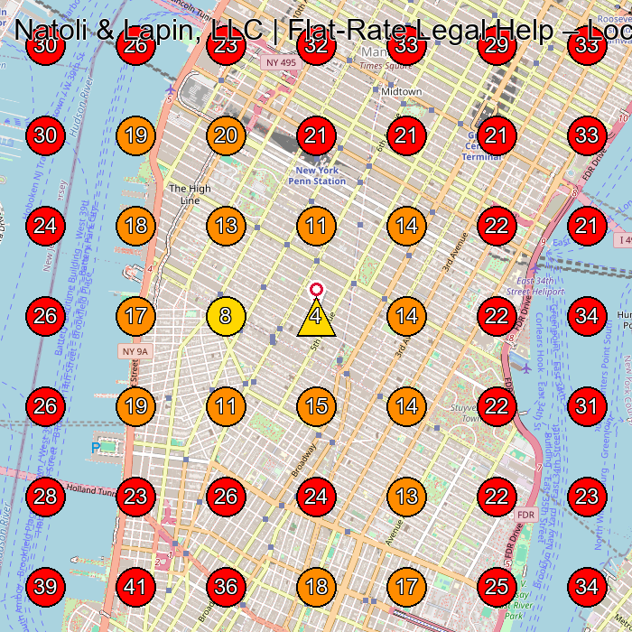 Natoli & Lapin, LLC | Flat-Rate Legal Help GeoGrid visibility map for Legal Services in New York